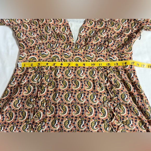 THE EAST ORDER Rust and black paisley deep V ruffle hem mini dress size L - Picture 15 of 16